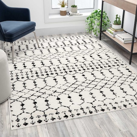 Flash Furniture Geometric Bohemian Low Pile Rug - 5' x 7' - Ivory/Black RC-CR19-1330-57-WH-GG
